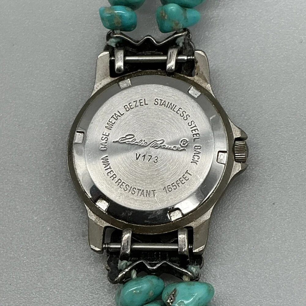 Eddie Bauer V173 Womens Watch 27mm Turquoise Beaded 925 Bracelet New Battery